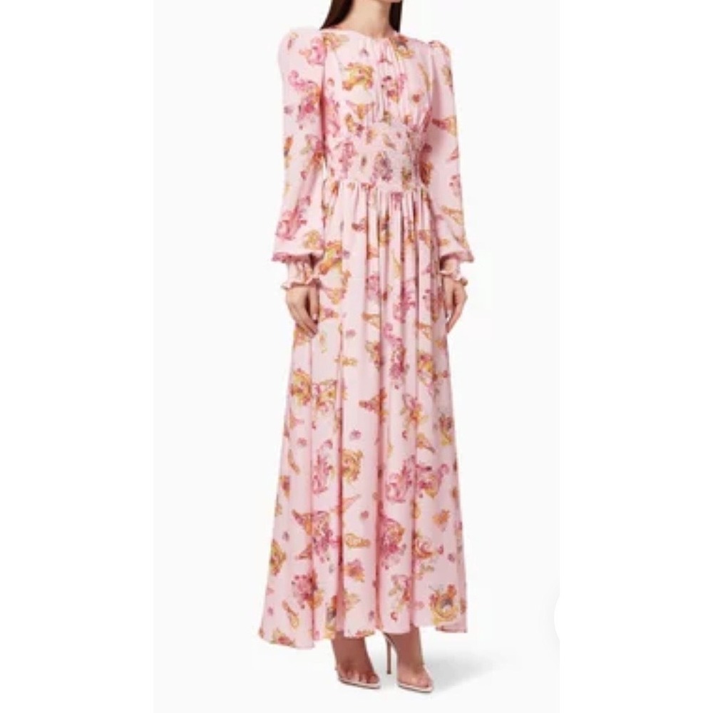 NWT Versace Jeans Couture Pink Cameo Maxi Dress Smocked IT40 US 4 6 Sm MSRP$1049